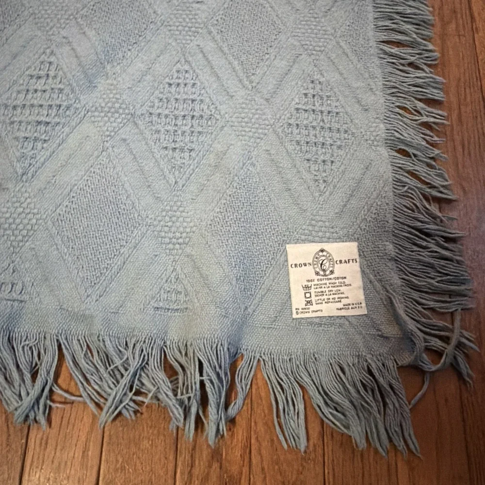 Crown Crafts 100% Cotton Woven Fringed Reversible Throw Blanket 63